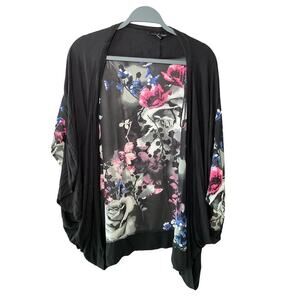 Maison & Coupe Cocoon Cardigan Sweater Open Front Floral Print Black Large
